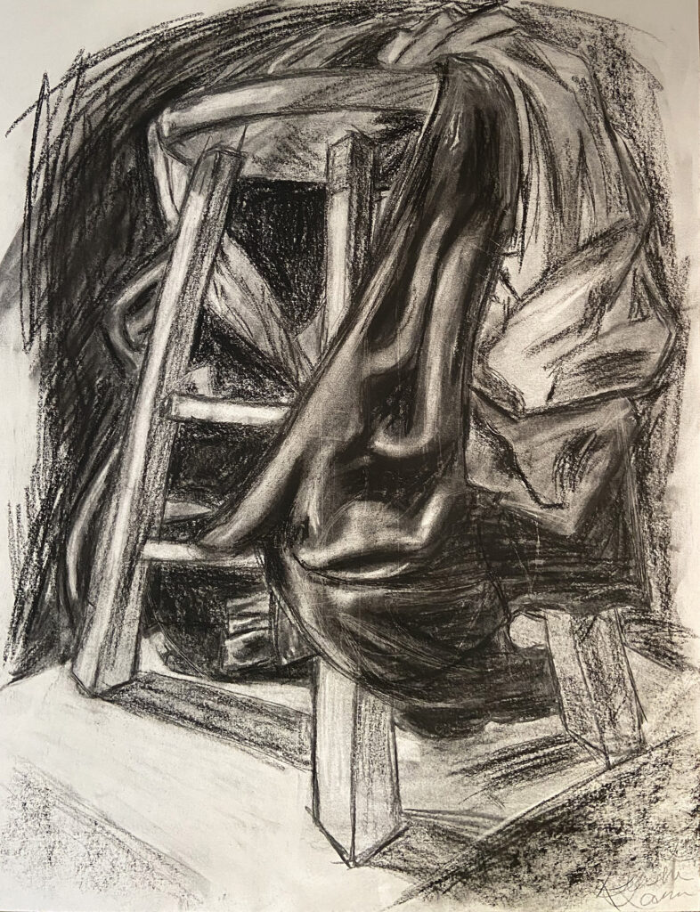 fabric on stool study charcoal