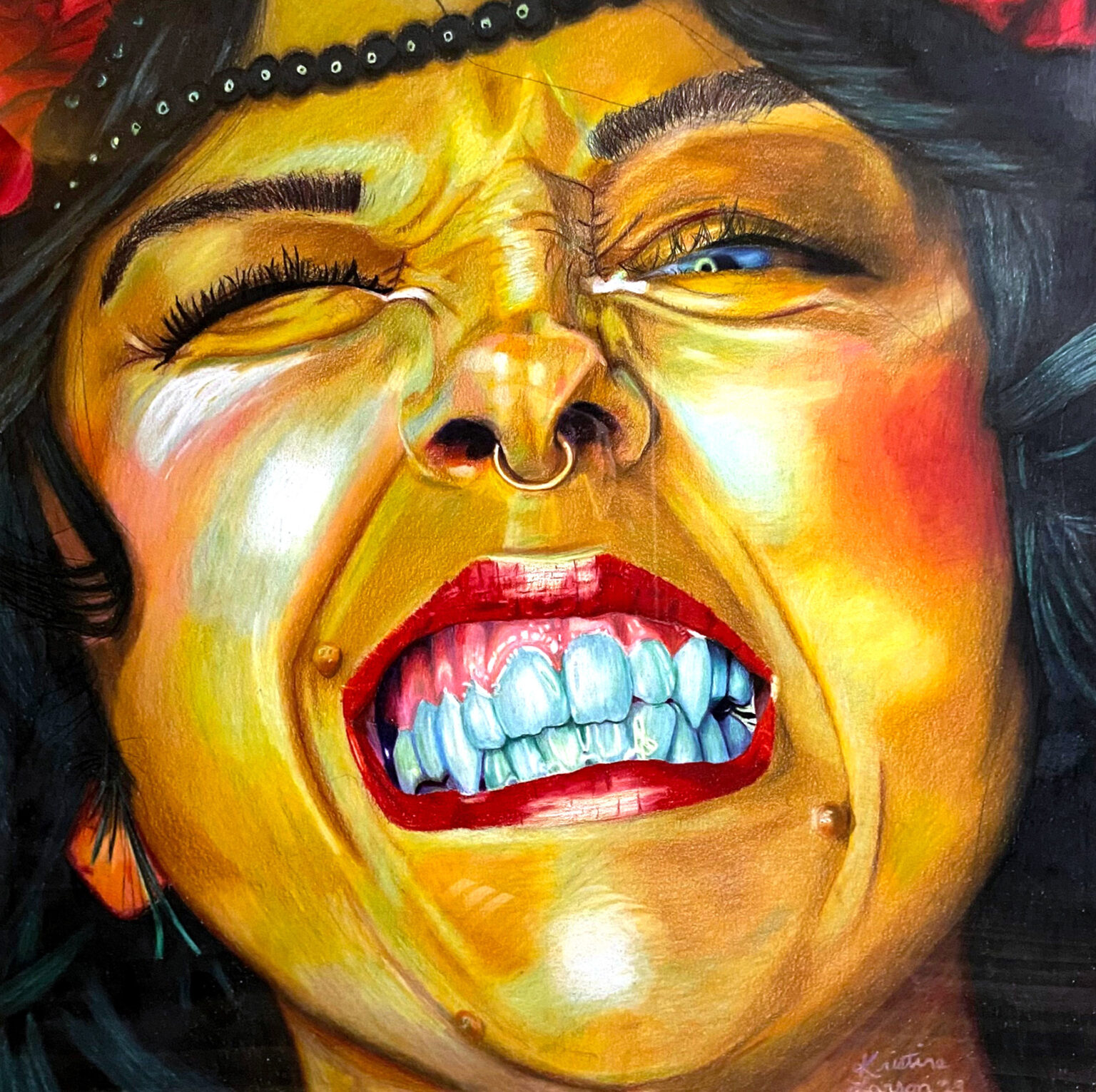 Kiss My Teeth 18"X18" color pencil